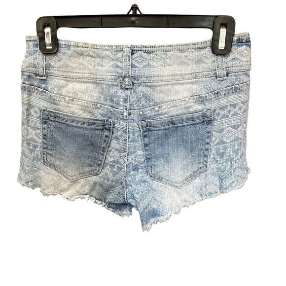 Tinseltown Shorts Jean Distressed Holes Blue White Geo Print Pockets Size 0 - Picture 2 of 10
